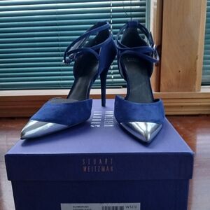 Stuart Weitzman Navy and Metallic Heels